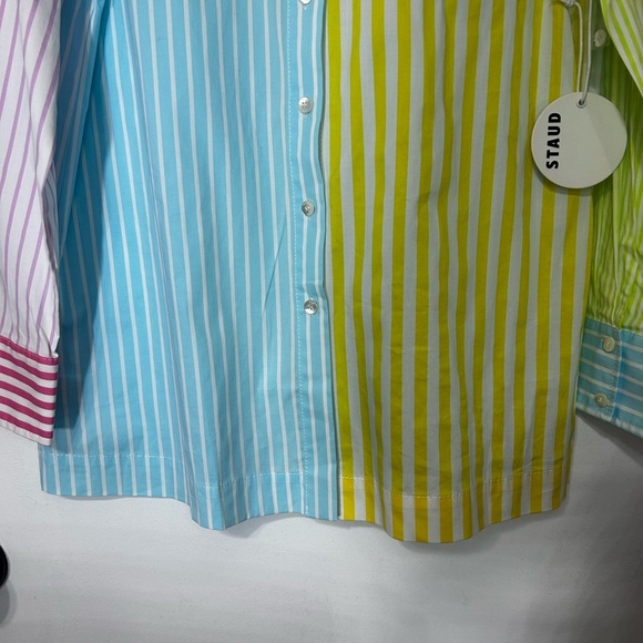 Staud NWT Martha Multicolor Mixed Stripe Stretch Cotton Button-up Shirt Size M - Picture 5 of 12